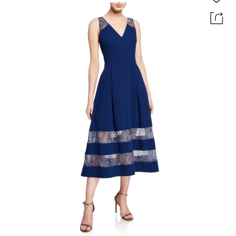 Aidan Mattox Mesh Detail Fit & Flare Dress